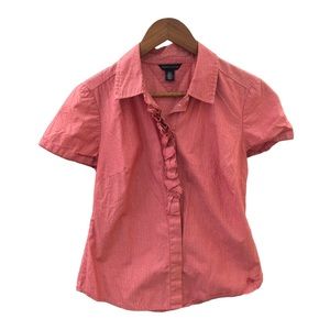 Tommy Hilfiger Vintage Stripe Ruffle Button Down Top